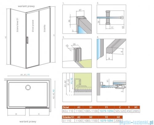 Radaway Idea 8 Kdj kabina 110x110cm prawa szkło przejrzyste 10340570-01-01R/10350503-01-01/10360110-01-01L