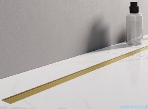New Trendy Visio Slim Gold Brushed odpływ liniowy z rusztem szczotkowanym w kolorze złotym 80x3,2 cm OL-0083