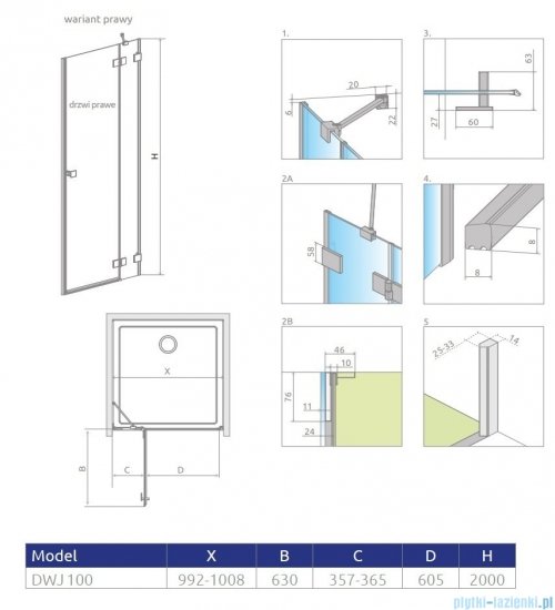 Radaway Essenza Pro White Dwj drzwi wnękowe 100cm prawe przejrzyste 10099100-04-01R