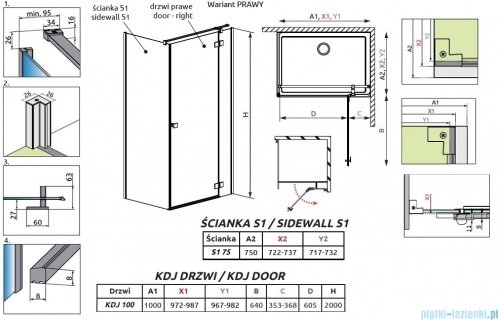 Radaway Essenza Black Kdj kabina 100x75cm prawa szkło przejrzyste 1385040-54-01R/1384049-01-01