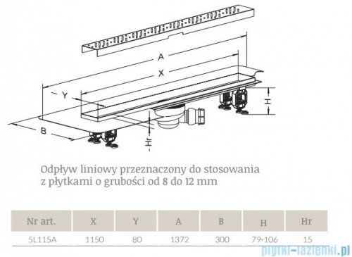 Radaway Steel Odpływ liniowy 115x8cm 5L115A,5R115S