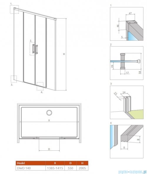 Radaway Idea DWD Brushed Gold drzwi wnękowe 140cm szczotkowane złoto 387124-99-01