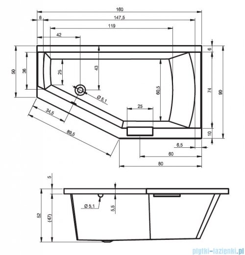 Riho Geta wanna asymetryczna 160x90cm z hydromasażem JOY lewa B030006005