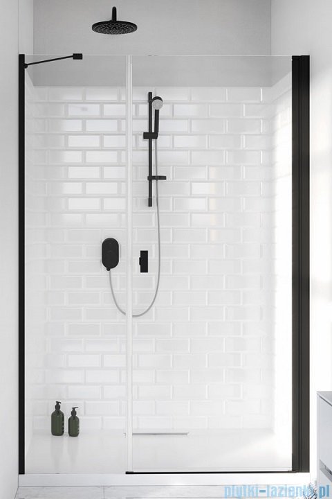 Radaway Nes 8 Black Dws I drzwi wnękowe 130cm prawe czarny mat/szkło przejrzyste 10078110-54-01R/10078113-01-01