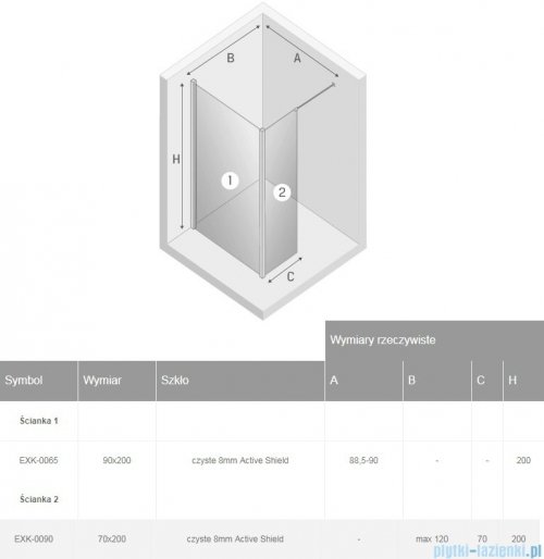 New Trendy New Modus Black kabina Walk-In 90x70x200 cm przejrzyste EXK-0065/EXK-0090
