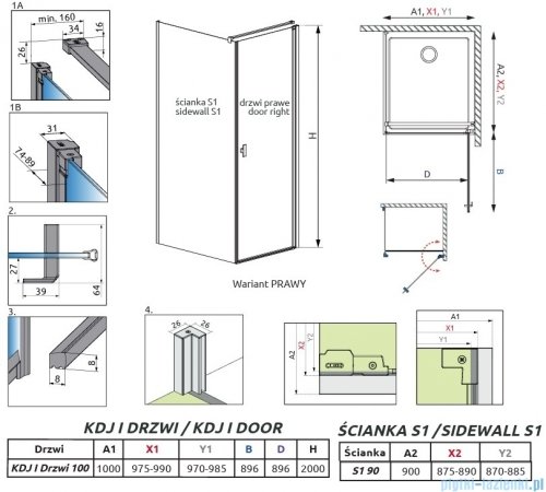 Radaway Nes 6 Kdj I Brushed Light Gold kabina 100x90cm prawa szczotkowane jasne złoto 10022100-98-01R/10039090-01-01