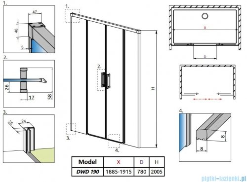 Radaway Idea White Dwd drzwi 190cm szkło przejrzyste 387129-04-01