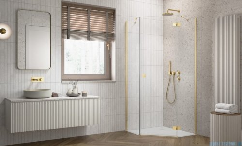 Radaway Essenza 8 Gold Ptj kabina pięciokątna 80x100cm prawa złoty połysk/szkło przejrzyste 10490000-09-01R/10490500-01-01