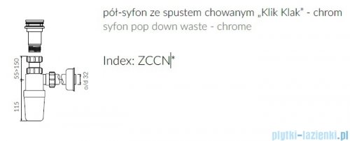 Marmorin półsyfon PCV z korkiem klik-klak chrom ZCCN