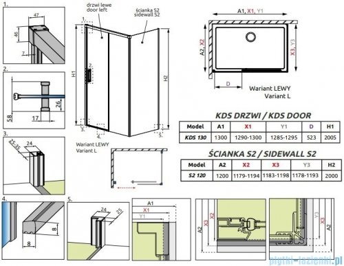 Radaway Idea Kds kabina prysznicowa 130x120 lewa przejrzyste 10115130-01-01L/10117120-01-01