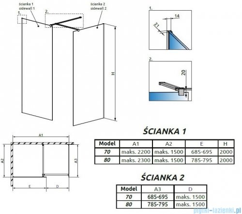 Radaway Modo New Black III kabina Walk-in 70x80x200 szkło przejrzyste 389074-54-01/389084-54-01/389000-54