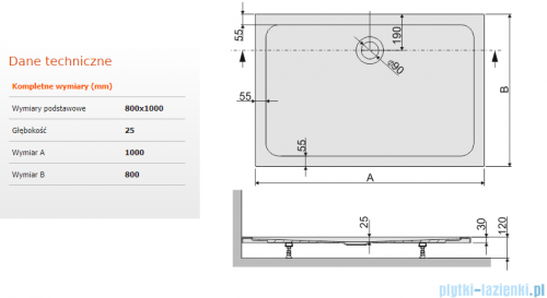 Sanplast Free Line brodzik prostokątny B/FREE 80x100x2,5cm+stelaż 615-040-4370-01-000