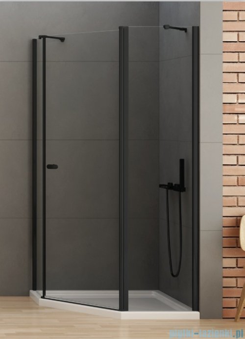 New Trendy New Soleo Black 100x80x195 cm kabina pięciokątna asymetryczna uniwersalna drzwi pojedyncze prawe czarna szkło przejrzyste K-0615