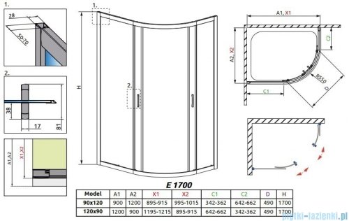 Radaway Premium Plus E Kabina półokrągła z drzwiami przesuwnymi 120x90x170 szkło grafitowe 30483-01-05N