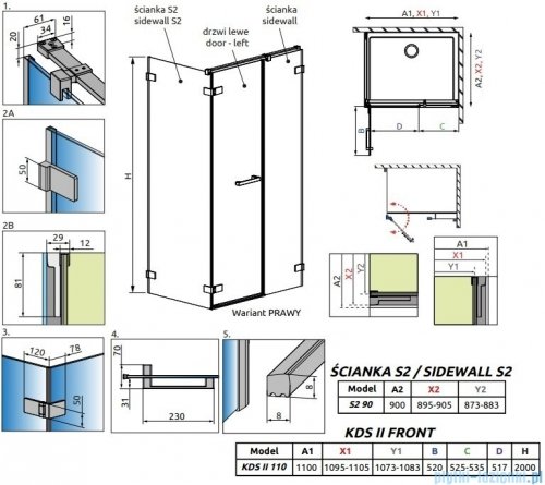 Radaway Arta Kds II kabina 110x90cm prawa szkło przejrzyste 386521-03-01L+1386104-03-01+386111-03-01