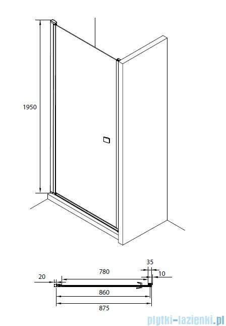 Roca Capital drzwi prysznicowe 90x195cm CZARNY MAT AM4709016M