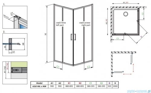 Radaway Premium Pro Kdd  kabina 90x90cm szkło przejrzyste 1017090-01-01L/1017090-01-01R