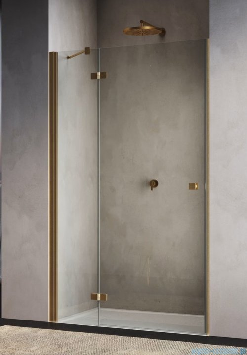 Ronal ANNEA AN13 Drzwi jednoczęściowe ze ścianką stałą w linii 75x200cm lewe złoto szczotkowane AN13G07501307