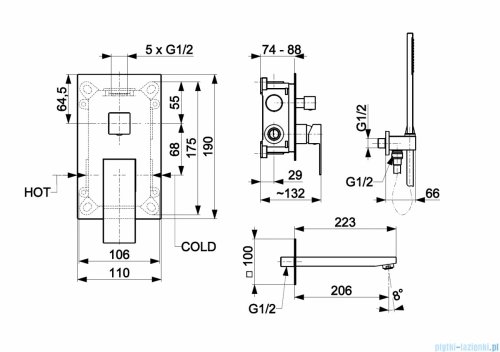 KFA LOGON BLACK podtynkowy zestaw wannowy z baterią 3 funkcyjną czarny 5139-401-81