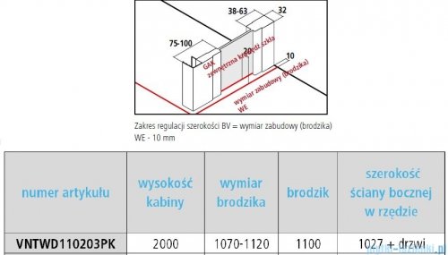 Vitalle NOLA ścianka boczna 110 cm czarna VNTWD110203PK