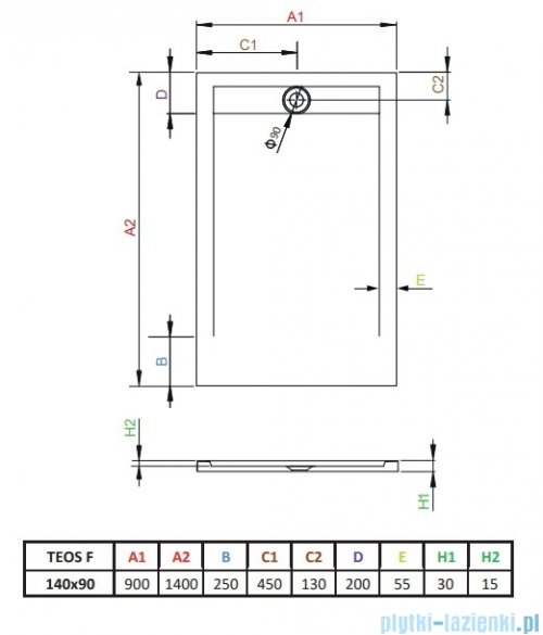 Radaway Teos F brodzik 140x90cm cemento HTF14090-74
