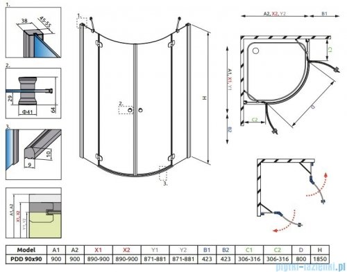 Torrenta PDD Radaway kabina półokrągła 90x90 szkło grafitowe 31600-01-05N