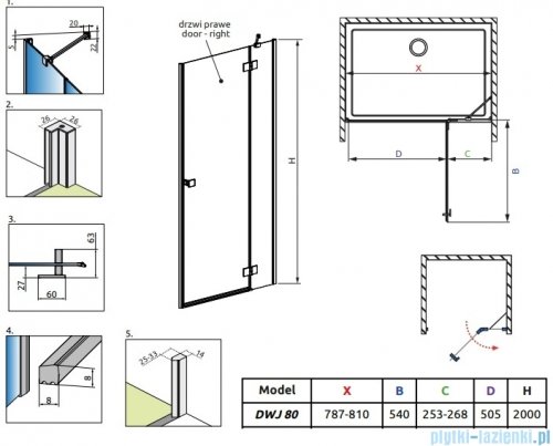 Radaway Essenza Brushed GunMetal Dwj drzwi wnękowe 80cm prawe szczotkowany grafit/szkło przejrzyste 1385012-92-01R