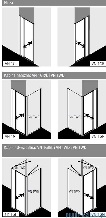 Vitalle NOLA drzwi wahadłowe 1-skrzydłowe z polem stałym lewe 120 cm czarne VN1GL120203PK