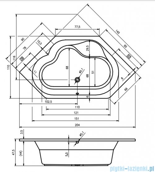 Riho Winnipeg wanna wielokątna 145x145cm z hydromasażem Air B010007005
