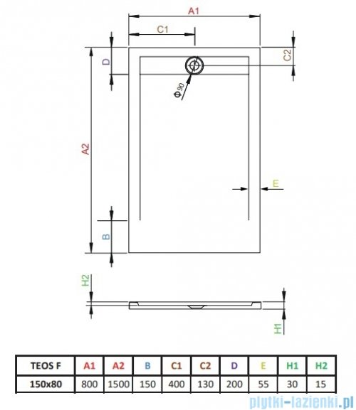 Radaway Teos F brodzik 150x80cm biały HTF15080-04
