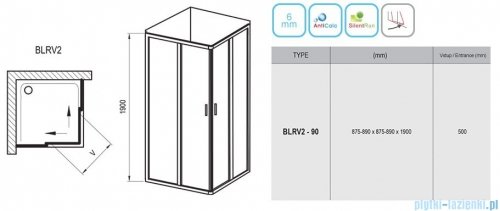 Ravak Blix BLRV2 kabina kwadratowa 90x90 białe grape Anticalc 1LV70100ZG