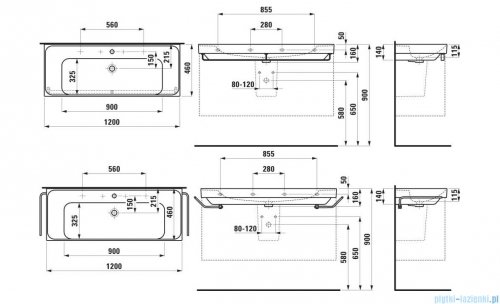 Laufen Meda umywalka ścienna 120x46cm czarny mat H8141117161041