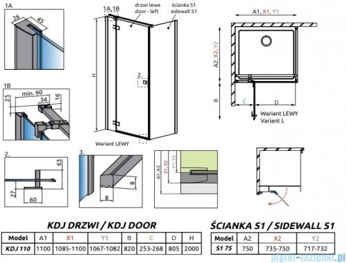 Radaway Essenza New Black Kdj kabina 110x75cm lewa szkło przejrzyste 385041-54-01L/384049-54-01