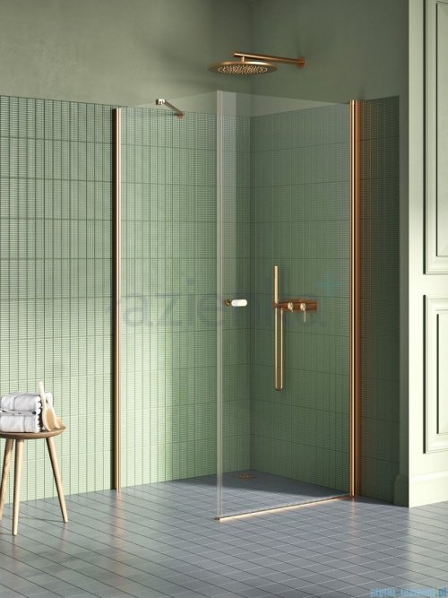New Trendy New Soleo Copper Brushed 80x100x195 cm kabina wspornik skośny miedź szczotkowana/szkło przejrzyste K-2290