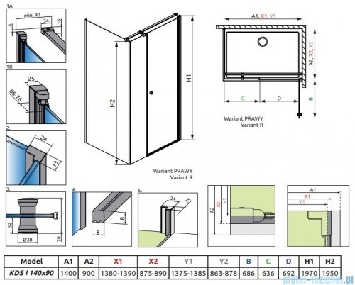 Radaway Eos KDS I kabina prysznicowa 140x90 prawa przejrzyste 137557-01-01R