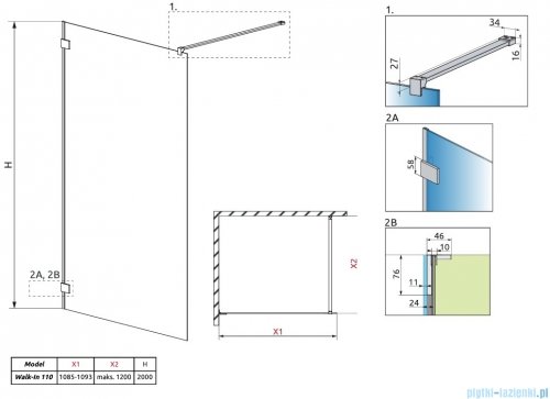 Radaway Essenza Pro Brushed GunMetal 110x200 kabina Walk-in szczotkowany grafit  10103110-92-01 