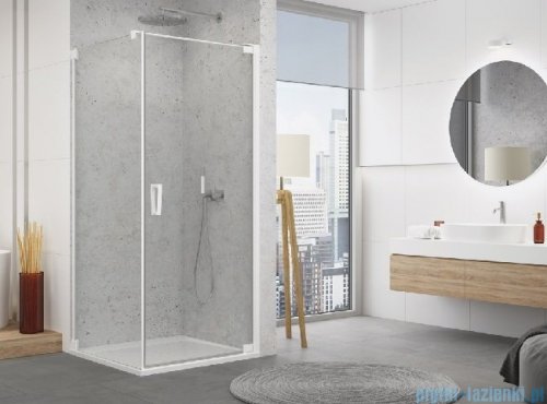 SanSwiss Cadura White Line drzwi wahadłowe 80cm jednoczęściowe prawe z profilem przyściennym biały mat CA1CD0800907