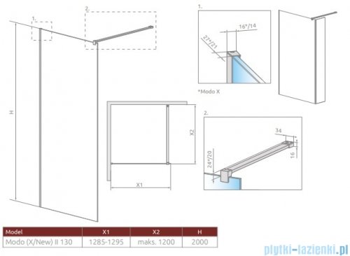 Radaway Modo X II kabina Walk-in 130x200 szkło przejrzyste 10mm 389334-01-01