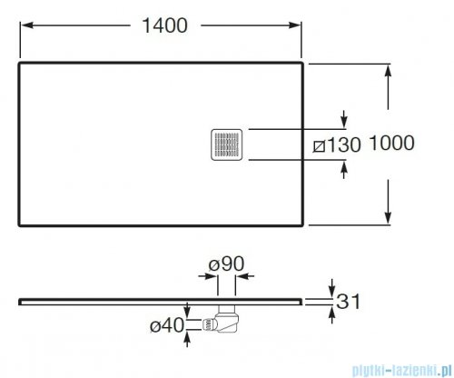Roca Terran 140x100cm brodzik prostokątny konglomeratowy szary łupek AP1015783E801200