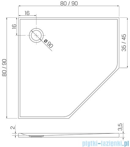 New Trendy Nex brodzik konglomeratowy pięciokątny 80x80x3,5 cm biały B-0513