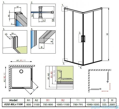 Radaway Idea Kdd kabina 80x110cm szkło przejrzyste 387061-01-01L/387063-01-01R