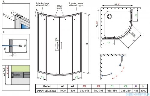 Radaway Premium Pro Black Pdd kabina 100x80cm czarny mat/szkło przejrzyste 1013000-01-01/1013700-54-01