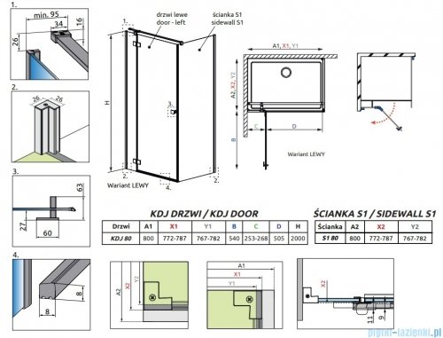 Radaway Essenza Kdj Brushed Nickel kabina 80x80cm lewa szczotkowany nikiel 1385043-91-01L/1384051-01-01