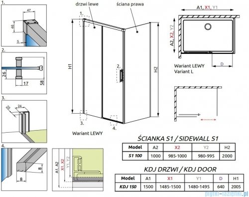 Radaway Idea White Kdj kabina 150x100cm lewa szkło przejrzyste 387045-04-01L/387052-04-01R