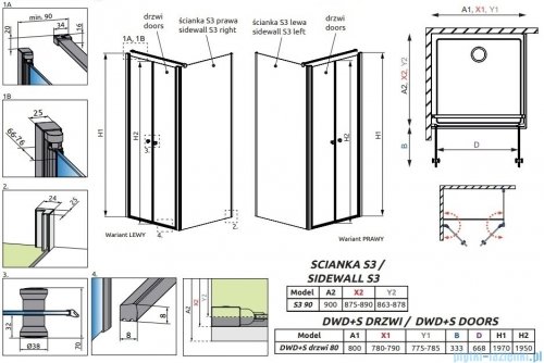Radaway Eos DWD+S kabina prysznicowa 80x90 przejrzyste 13799490-01/13799451-01