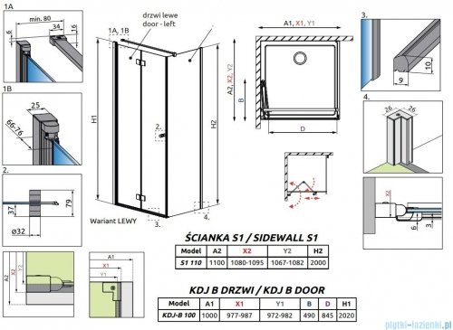 Radaway Essenza Kdj B kabina 100x110cm lewa szkło przejrzyste 1385083-01-01L/1384053-01-01