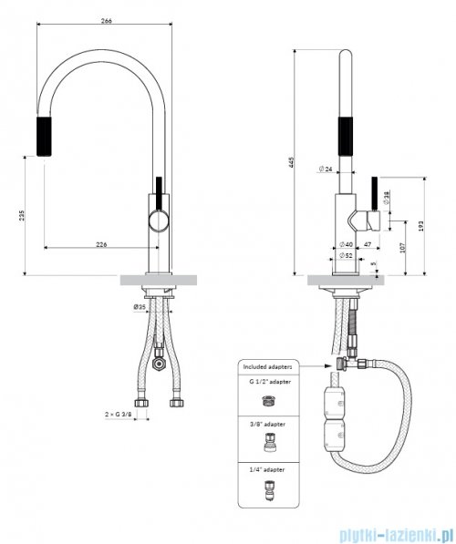 Omnires Switch bateria kuchenna z wyciąganą wylewką do podłączenia zestawu filtrującego mosiądz szczotkowany SW9059BSB