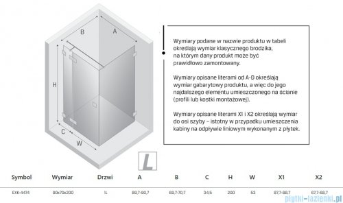New Trendy Eventa kabina prysznicowa prostokątna 90x70x200 cm lewa przejrzyste EXK-4474