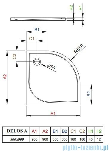Radaway Essenza New Pdd kabina 90x90cm szkło przejrzyste + brodzik Delos A + syfon