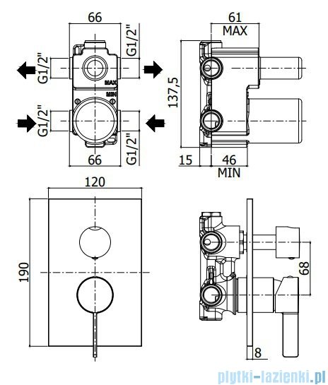 Paffoni Rock Bateria podtynkowa z przełącznikiem chrom RO018CR